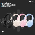 Fone de Ouvido Bluetooth 5.3 Headphone On-ear Sem Fio Fone Para Academia e Corridas, com Cancelamento de Ruído Dobrável com microfone Integrado PREMIUM (Bege) - Imagem 6