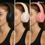 Fone de Ouvido Bluetooth 5.3 Headphone On-ear Sem Fio Fone Para Academia e Corridas, com Cancelamento de Ruído Dobrável com microfone Integrado PREMIUM (Bege) - Imagem 5