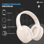 Fone de Ouvido Bluetooth 5.3 Headphone On-ear Sem Fio Fone Para Academia e Corridas, com Cancelamento de Ruído Dobrável com microfone Integrado PREMIUM (Bege) - Imagem 3