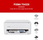 Canon PIXMA TS4320 Impressora jato de tinta colorida sem fio para impressão duplex, branca – Impressora doméstica econômica com copiadora/scanner, design compacto, fácil configuração, garantia - Imagem 2