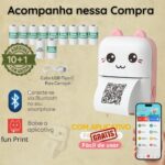Mini impressora térmica portátil (Rosa) sem fio 200dpi + 10 rolos papel adesivo térmico e 1 rolo comum 57 * 30mm impressão bluetooth para fotos scanners, etiquetas - Imagem 2