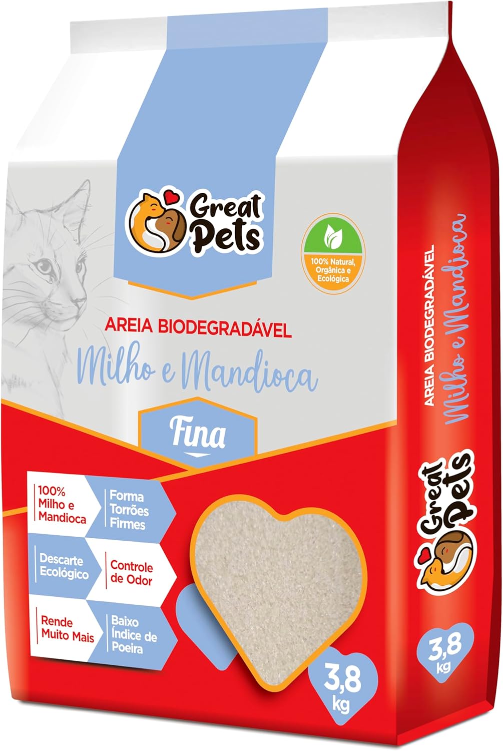 71bXWJKZIgL._AC_SL1500_.jpg Areia Biodegradável Milho E Mandioca Fina Great Pets 3,8kg - Imagem 1