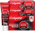 Colgate Creme Dental Clareador Luminous White Carvão Ativado 70g 4 unidades