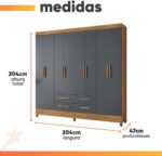 Guarda Roupas Casal 8 Portas 4 Gavetas Freijó/Cinza Flórida Moval - Imagem 3