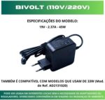 Carregador Fonte para Notebook Asus 19V 2.37A 45W com Pino Fino 4.0x1.35mm, compatível com VivoBook X543ua X543ma X515 X512 X510U ZenBook 14 UX433FA UX431FA X512F, referência Ad2108020 bivolt - Imagem 4