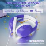 ATTACK SHARK G300 Fone de ouvido sem fio com cancelamento de ruído ativo,supra-auricular,ultraleve,dobrável,com fio/Bluetooth,20 horas de reprodução,microfone integrado,para viagens,escritório(Roxo) - Imagem 4