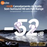Basike F1 Fone de Ouvido Sem Fio, Bluetooth 5.4 Com ANC-Cancelamento De Ruído Ativo, ENC-Cancelamento de Ruído em Chamadas, 40Horas de Reprodução, Ajuste Confortável, Baixa Latência (Roxo) - Imagem 5