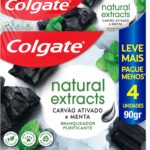 Colgate Creme Dental Clareador Natural Extracts Carvão Ativado 90g, 4 Unidades, Clareamento Dental com Extratos Naturais, Sorriso Mais Branco