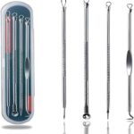 Kit Removedor de Cravos e Espinhas com 4 Peças Profissionais em Aço Inox + Estojo Ferramentas para Limpeza de Pele, Acne e Higiene Facial Segura