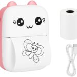 Mini Impressora Portátil Térmica Adesiva Bluetooth Sem Fio | Impressão de Fotos, Etiquetas, Lembretes e QR Code | Filmadora Infantil Divertida Full HD | Compatível com Android e iOS (Branco e Rosa)