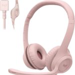 Headset com fio USB Logitech H390 com Almofadas Confortáveis, Controles de Áudio Integrado e Microfone com Redução de Ruído - Rosa