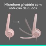 Headset com fio USB Logitech H390 com Almofadas Confortáveis, Controles de Áudio Integrado e Microfone com Redução de Ruído - Rosa - Imagem 4
