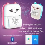Mini impressora térmica portátil sem fio 200dpi impressão bluetooth para fotos scanners, etiquetas (Azul)