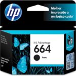 Cartucho de Tinta HP 664 Preto Original (F6V29AB) Para Impressora Deskjet 2136, 2676, 3776, 5076, 527