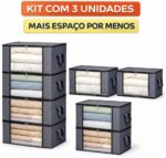 Kit 3 Caixas Sacos, 90L GRANDE, Organizador com Zíper, Bolsa Dobrável para Roupas, Cobertores, Edredons, com Alças e Janela Transparente, Premium REFORÇADO - Imagem 3
