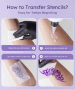 Rongta Impressora portátil de estêncil de tatuagem com 5 peças de papel de transferência, Bluetooth, sem fio, térmica, para artistas iniciantes, compatível com telefone/tablet/PC/laptop (roxo) - Imagem 7
