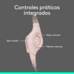Headset com fio USB Logitech H390 com Almofadas Confortáveis, Controles de Áudio Integrado e Microfone com Redução de Ruído - Rosa - Imagem 5