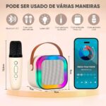 Karaoke Infantil Portátil com 2 Microfones Recarregável e Modos de Voz Divertidos - Diversão Musical para Crianças! (Bege) - Imagem 5