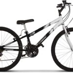Bicicleta de Passeio Ultra Bikes Esporte Bicolor Rebaixada Aro 26 Reforçada Freio V-Brake – 18 Marchas Preto Fosco/Branco