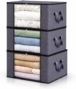 Kit 3 Caixas Sacos, 90L GRANDE, Organizador com Zíper, Bolsa Dobrável para Roupas, Cobertores, Edredons, com Alças e Janela Transparente, Premium REFORÇADO