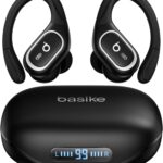 Basike Fone de Ouvido Bluetooth 6.0 Esportivo Intra-Auricular, Som Hi-Fi Estéreo, Suporta Chamadas de Voz, Display LED, TWS/IPX5/ENC Compatível com Android e iOS – Preto