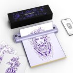 Rongta Impressora portátil de estêncil de tatuagem com 5 peças de papel de transferência, Bluetooth, sem fio, térmica, para artistas iniciantes, compatível com telefone/tablet/PC/laptop (roxo)