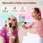 Karaoke Infantil Portátil com 2 Microfones Recarregável e Modos de Voz Divertidos - Diversão Musical para Crianças! (Bege) - Imagem 4