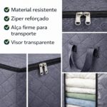 Kit 3 Caixas Sacos, 90L GRANDE, Organizador com Zíper, Bolsa Dobrável para Roupas, Cobertores, Edredons, com Alças e Janela Transparente, Premium REFORÇADO - Imagem 5
