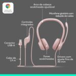 Headset com fio USB Logitech H390 com Almofadas Confortáveis, Controles de Áudio Integrado e Microfone com Redução de Ruído - Rosa - Imagem 7