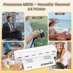 Phomemo Impressoras térmicas portáteis para viagens, impressora portátil sem tinta, compatível com 21 x 28 cm, impressora sem fio compatível com iOS, Android e laptop para escritório, casa, casa - Imagem 8