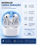 Fone De Ouvido Bluetooth 5.4, Com Borrachinhas, Compatível Com Todo Celular, Cancelamento Ruído, Bateria 16 Horas, Microfone, Controle Touch, Resistente a Agua, Cabo de Carregamento - Linha Premium - Imagem 4
