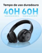 soundcore Q20i da Anker, Fone de Ouvido Bluetooth com Cancelamento de Ruído Híbrido Ativo, Headphone Sem Fio, 60h Bateria, Áudio Hi-Res, Graves Potentes, App Personalização, Modo Transparência, Preto - Imagem 4