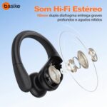 Basike Fone de Ouvido Bluetooth 6.0 Esportivo Intra-Auricular, Som Hi-Fi Estéreo, Suporta Chamadas de Voz, Display LED, TWS/IPX5/ENC Compatível com Android e iOS – Preto - Imagem 2
