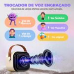 Karaoke Infantil Portátil com 2 Microfones Recarregável e Modos de Voz Divertidos - Diversão Musical para Crianças! (Bege) - Imagem 3