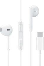 Fone de Ouvido com Fio Premium Tipo-C, 4ª Geração, Anti-Ruído (99,15%), Cabo de Tecido Antitramado, Branco – Compatível com Samsung, Motorola, LG e Smartphones USB-C.