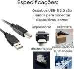 Cabo USB para Impressora, USB A Macho para USB B Macho 2.0, 1,5 metros - Imagem 4