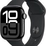 Apple Watch Series 10 GPS • Caixa preta brilhante de alumínio – 42 mm • Pulseira esportiva preta – P/M