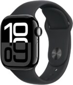 Apple Watch Series 10 GPS • Caixa preta brilhante de alumínio – 42 mm • Pulseira esportiva preta – P/M