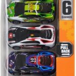 Kit com 6 Mini Carrinhos Sport Pull Back Metal 7,5cm DM Collection