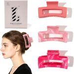 Clipes de garra de cabelo para mulheres – Pacote com 3 clipes grandes quadrados foscos para penteados finos e espessos, grampos antiderrapantes bonitos duráveis acessórios de cabelo para mulheres