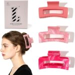Clipes de garra de cabelo para mulheres – Pacote com 3 clipes grandes quadrados foscos para penteados finos e espessos, grampos antiderrapantes bonitos duráveis acessórios de cabelo para mulheres