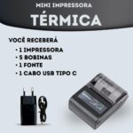 Impressora Térmica Portátil Mini Bluetooth Kit Bobinas 58 mm Super Premium Leve Portátil Comércio Delivery - Imagem 2
