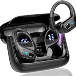 Fones de ouvido esportivos sem fio, 75H Bluetooth 5.3 HiFi Stereo Headphones com microfone HD, cancelamento de ruído ENC, tela dupla de LED, fones de ouvido sem fio à prova d'água IPX7 para corrida