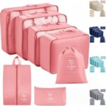 Kit Organizador de Malas para Viagem 7 Peças Bolsas Necessaire Sapatos Maquiagem Roupas Bagagem Organizada Conjunto Organizador Completo Premium (Rosa) - Imagem 7
