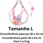 Coleira Peitoral para Cachorros e Gatos com Colete Reflexivo Regulável e Guia de Passeio Material Respirável, Brilha no Escuro, Ajuste Seguro com Fivela e Mosquetão (ROSA, L) - Imagem 3