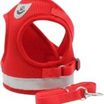 Coleira Peitoral para Cachorros e Gatos com Colete Reflexivo Regulável e Guia de Passeio (VERMELHO, M)