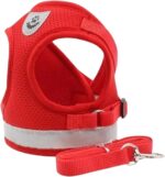 Coleira Peitoral para Cachorros e Gatos com Colete Reflexivo Regulável e Guia de Passeio (VERMELHO, M)