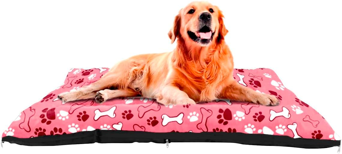 51OK934Hq7L._AC_SL1201_.jpg Colchonete G para Cachorro Grande com Zíper, 80x60cm, Rosa com Estampa - Imagem 1