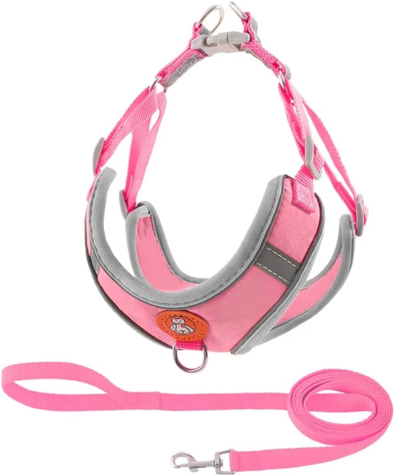 51b1hXb1rL._AC_SL1080_.jpg Coleira Peitoral para Cachorros e Gatos com Colete Reflexivo Regulável e Guia de Passeio Material Respirável, Brilha no Escuro, Ajuste Seguro com Fivela e Mosquetão (ROSA, L) - Imagem 1