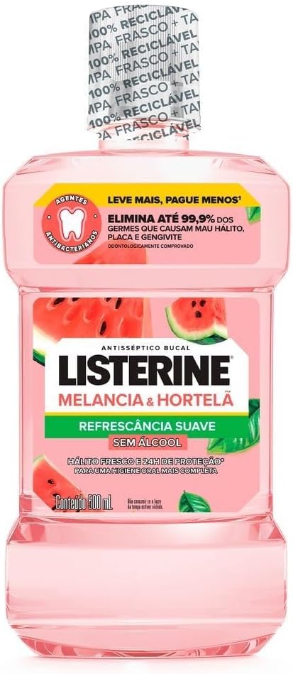 51cCwnBSAVL._AC_SL1000_.jpg LISTERINE® Melancia & Hortelã Enxaguante Bucal Sem Álcool, 500mL - Imagem 1